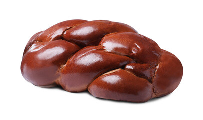 Homemade braided bread isolated on white. Traditional Shabbat challah