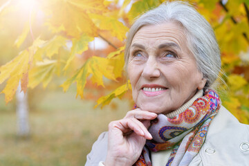 portrait of a happy senior woman in autumn park