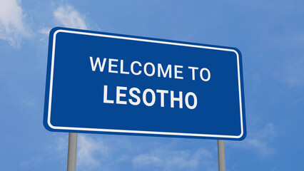 Obraz premium Welcome to Lesotho Road Sign on Clear Blue Sky 