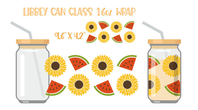 Printable Full wrap for libby class can. Sumeer pattern with Sunflower and watermelon