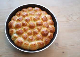 view from above of danube savory cake with ham and cheese