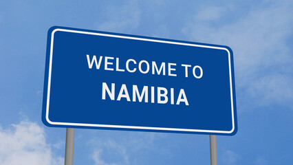 Welcome to Namibia Road Sign on Clear Blue Sky 