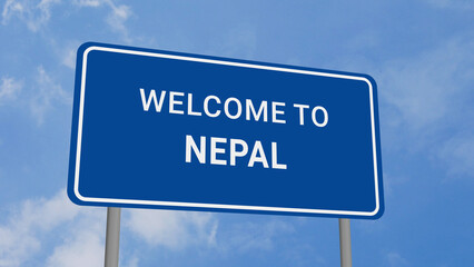 Welcome to Nepal Road Sign on Clear Blue Sky 