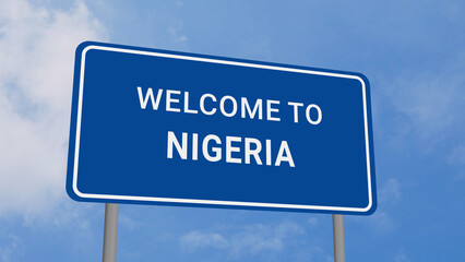 Welcome to Nigeria Road Sign on Clear Blue Sky 
