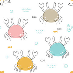 seamless creative pattern with crabs in cartoon style