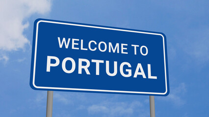 Obraz premium Welcome to Portugal Road Sign on Clear Blue Sky 