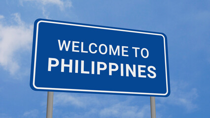 Welcome to Philippines Road Sign on Clear Blue Sky 