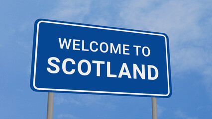 Welcome to Scotland Road Sign on Clear Blue Sky 