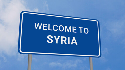 Welcome to Syria Road Sign on Clear Blue Sky 