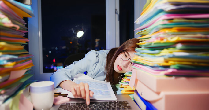 businesswoman overtime work