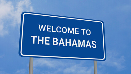 Obraz premium Welcome to The Bahamas Road Sign on Clear Blue Sky 