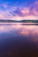 Sunset over lake water