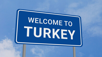 Welcome to Turkey Road Sign on Clear Blue Sky 