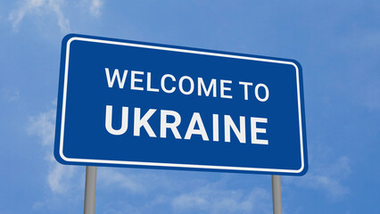 Welcome to Ukraine Road Sign on Clear Blue Sky 