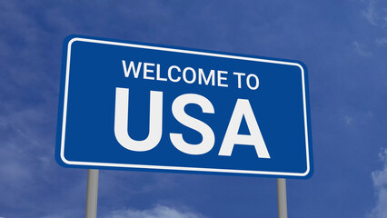 Obraz premium Welcome to USA Road Sign on Clear Blue Sky 