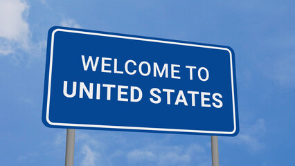Obraz premium Welcome to United States Road Sign on Clear Blue Sky 