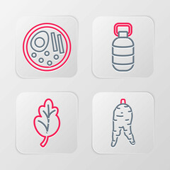 Set line Ginseng root, Kimchi, Korean lantern and Ramen icon. Vector