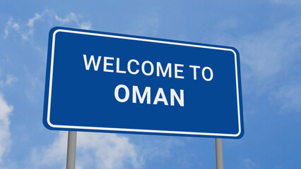 Welcome to Oman Road Sign on Clear Blue Sky