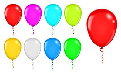 set of realistic flying balloons isolated or multicolored helium balloon or group of balloon decoration for party. eps vector