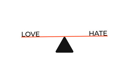Obraz premium Balance Scales or Seesaw of Love and Hate on White Background