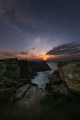 The rising moon and the Milky Way over Cornwall Skies