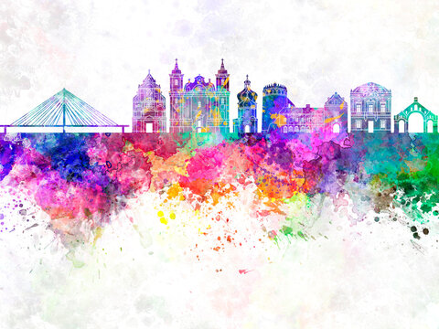 Przemysl skyline in watercolor background © Paulrommer