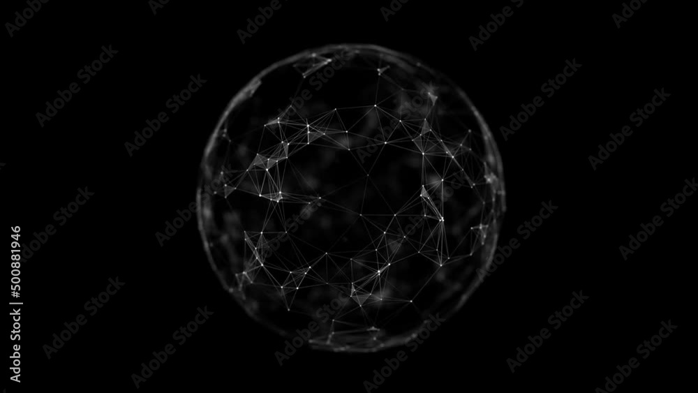 Poster Sphere made up of points and lines. Network connection structure. Big data visualization. 3D rendering.
