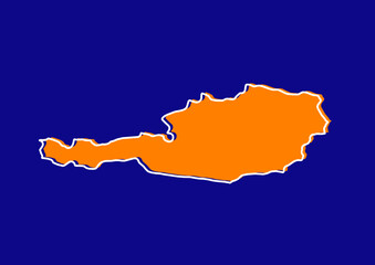 Outline map of Austria, stylized concept map of Austria. Orange map on blue background.
