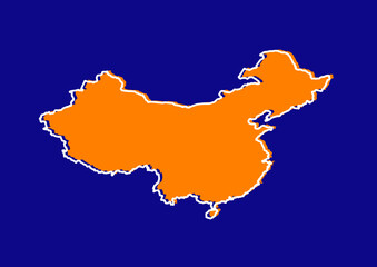 Obraz premium Outline map of China, stylized concept map of China. Orange map on blue background.