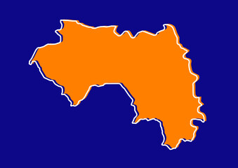 Outline map of Guinea, stylized concept map of Guinea. Orange map on blue background.