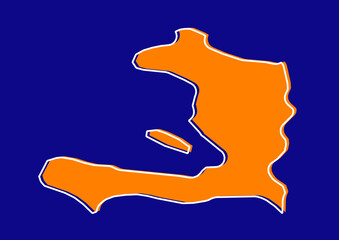 Outline map of Haiti, stylized concept map of Haiti. Orange map on blue background.