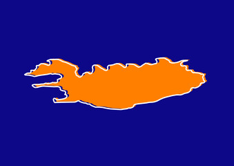 Outline map of Iceland, stylized concept map of Iceland. Orange map on blue background.