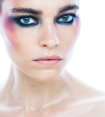 Fototapeta premium young pretty caucasian girl with fashion style makeup bright col