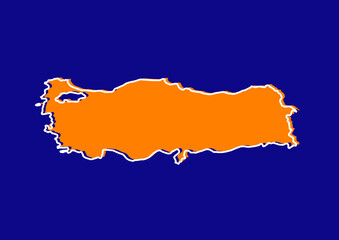 Outline map of Turkey, stylized concept map of Turkey. Orange map on blue background.