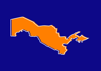 Outline map of Uzbekistan, stylized concept map of Uzbekistan. Orange map on blue background.