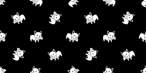 dog seamless pattern french bulldog bone food vector pet eating puppy breed character cartoon repeat wallpaper isolated tile background doodle illustration design black clip art