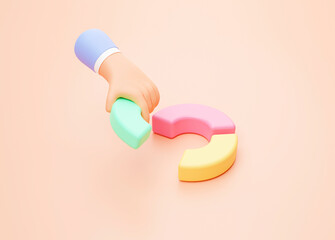 Hand arranging charts graph financial data analysis report charts graph Online marketing business concept 3d illustration