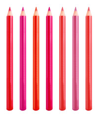 Set with lip pencils of different shades on white background. Decorative cosmetics