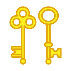 Cartoon golden vintage keys on white background