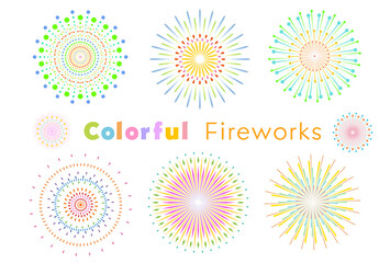 カラフルでかわいい、花火のイラストセット