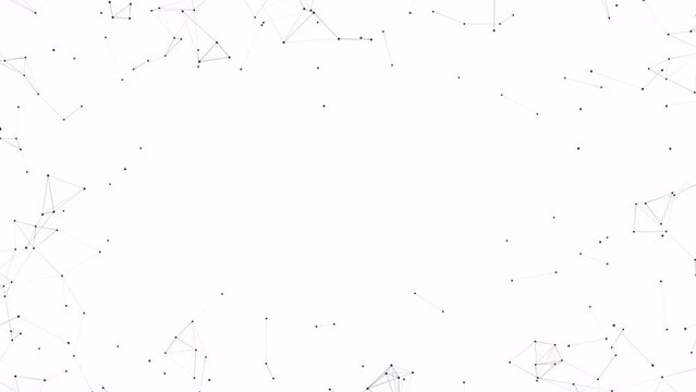Network animation connected dots on white background with copy space. Seamless loop 4K 