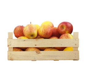 Wooden crate with apples isolated on white background 