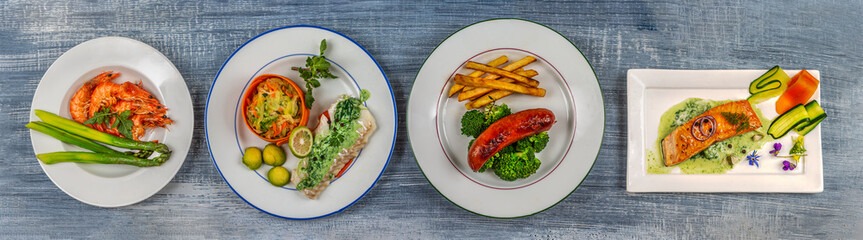 Gastronomy-Presentation of differently composed plates