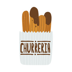 Logo for churreria. Spanish traditional pastries. Vector isolated illustration for design.
