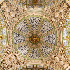 VALENCIA, SPAIN - FEBRUAR 17, 2022: The baroque cupola of St. Barbara chapel in church Iglesia San Juan de Ospital by Juan B. Perez Castiel (1686).