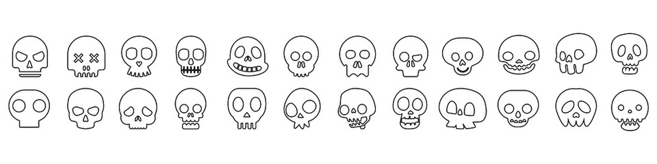 Scull vector icon set. Skeleton illustration symbol collection. halloween sign or logo.