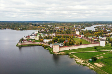 Fototapeta na wymiar Aerial view of Kirillo-Belozersky Monastery in Kirillov, Vologda Oblast, Russia.