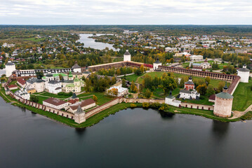 Fototapeta premium Aerial view of Kirillo-Belozersky Monastery in Kirillov, Vologda Oblast, Russia.