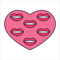 Fototapeta na wymiar Retro Valentine Day icon heart. Love symbols in the fashionable pop line art style. The figure of a heart in soft pink, red and coral color. Vector illustration isolated on white.