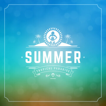 Summer holidays typography label design on grunge textured paper background. Vector illustration good for posters or flyers.
